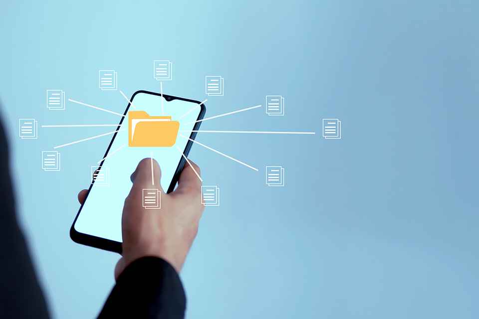 Mobiltelefon mit Akten Icon